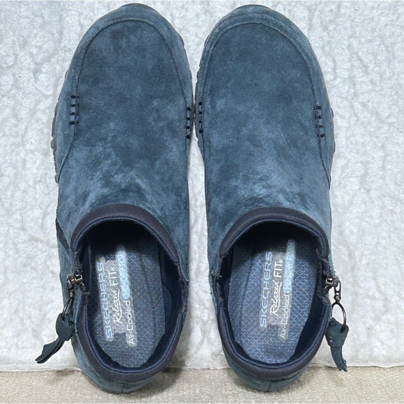 Skechers Womens Blue Suede Bikers-Zippiest MocToe Zip Ankle Booties Boots SZ 9.5 - Picture 5 of 11